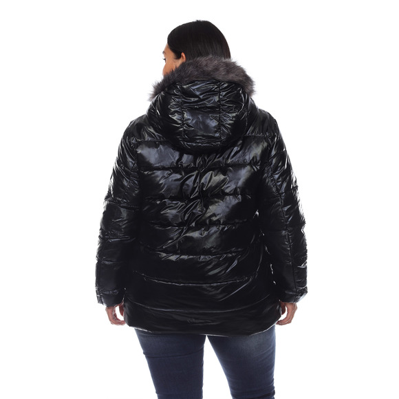 Plus Size Metallic Puffer Coat with Hoodie - Picture 2 of 5